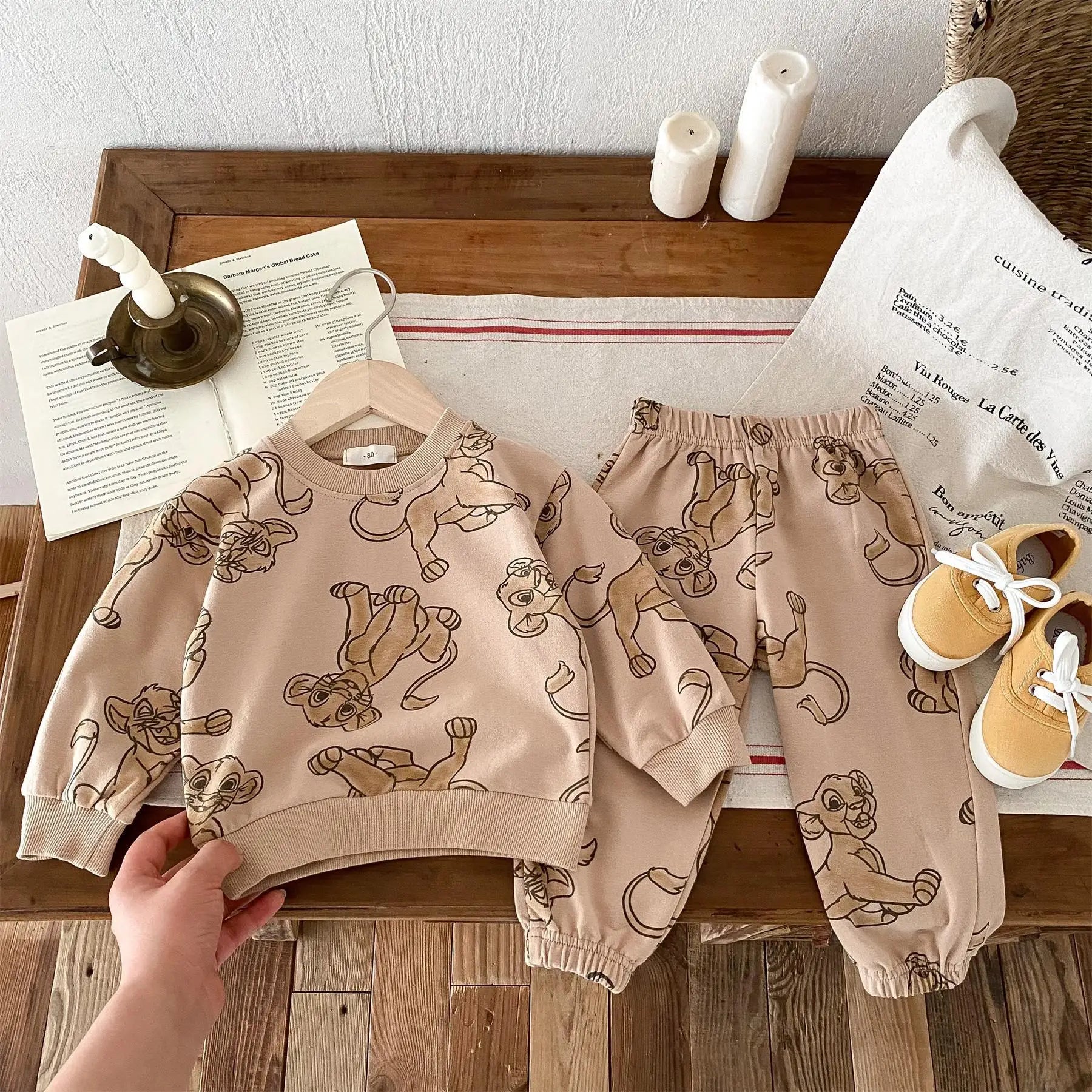 Disney Cartoon Tracksuit with beige lion print sweatshirt and matching pants for toddlers by Yamza Tots' Closet