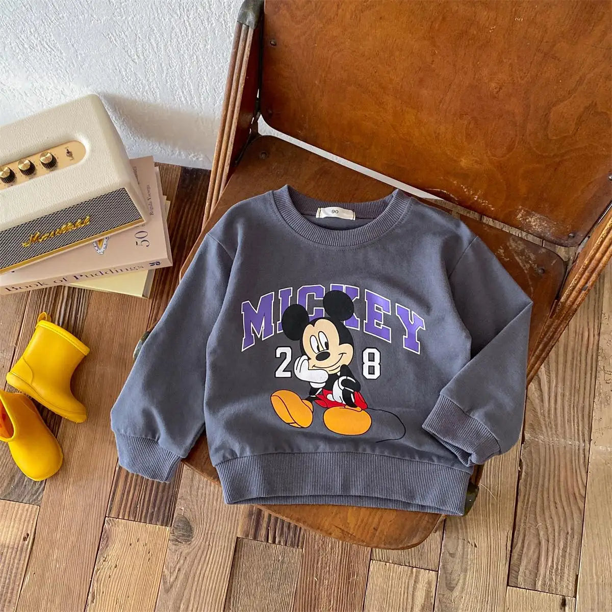 Yamza Tots' Closet gray Disney Cartoon Tracksuit top featuring Mickey Mouse graphic and purple lettering