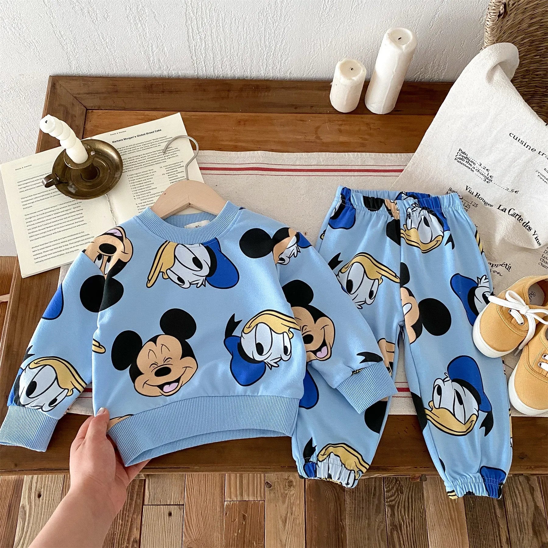 Yamza Tots' Closet Disney Cartoon Tracksuit featuring Mickey and Donald characters on blue fabric
