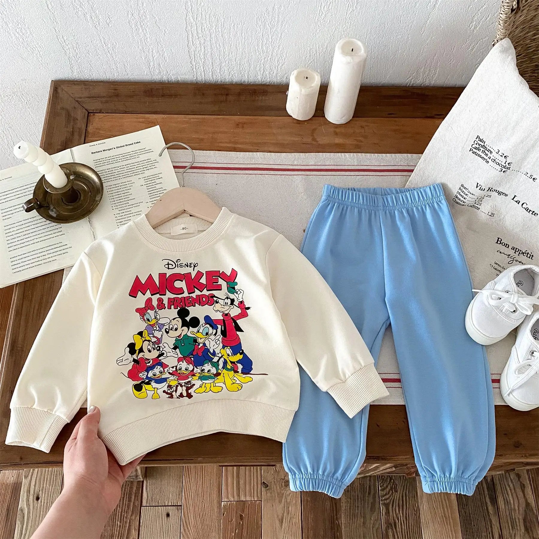 Yamza Tots' Closet Disney Cartoon Tracksuit featuring Mickey and Friends sweatshirt with blue pants for toddlers