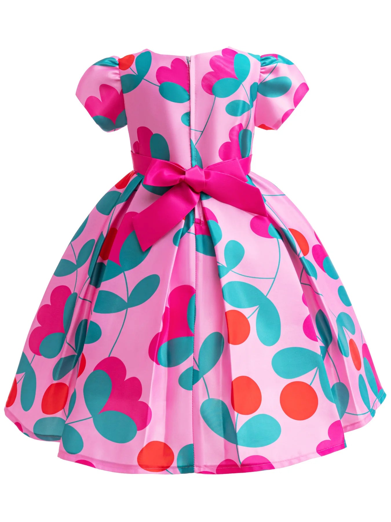 Elegant Girls Party Dress Printed Design Kids Clothes for Special Occasions pink floral dress with bow