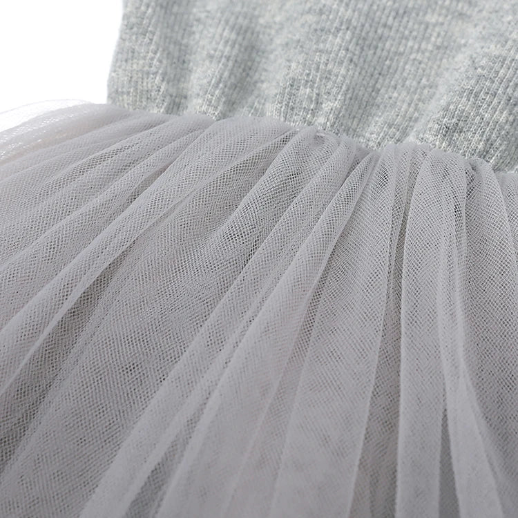 Close-up of Cute Girls Casual Solid Color Sleeveless Suspenders Dress Summer Kids Outfit with soft tulle skirt and knitted bodice