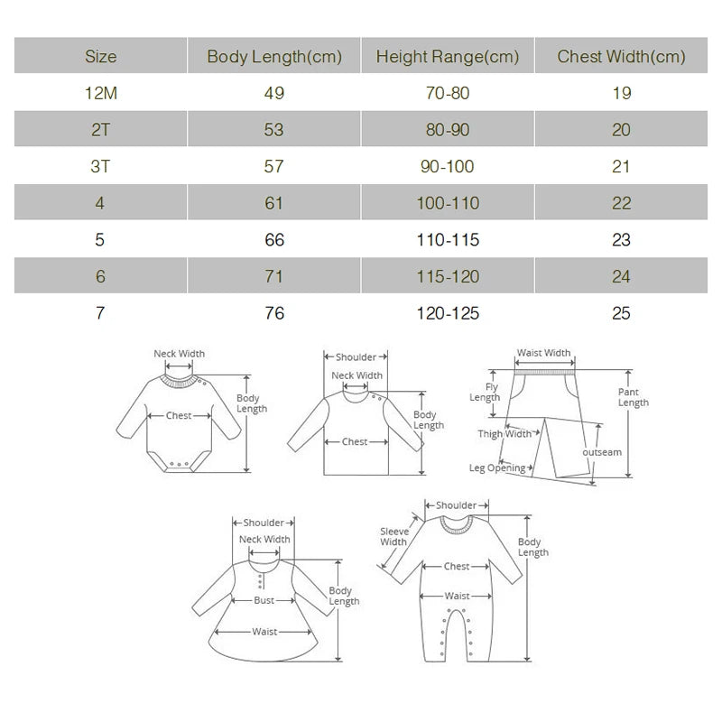 Size chart and measurement guide for Cute Girls Casual Solid Color Sleeveless Suspenders Dress Summer Kids Outfit by Yamza Tots' Closet