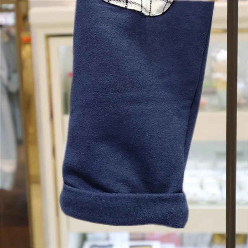 Close-up of navy fabric detail on Korean Fashion Matching Sister Brother Outfits Baby Kids Autumn Dress & Suit Set