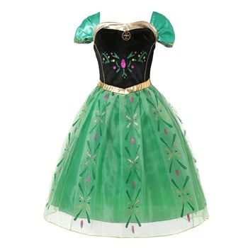 Fairy Girls Summer Sequin Stars Mesh Princess Dress Birthday Party Gift Kids in green with floral designs