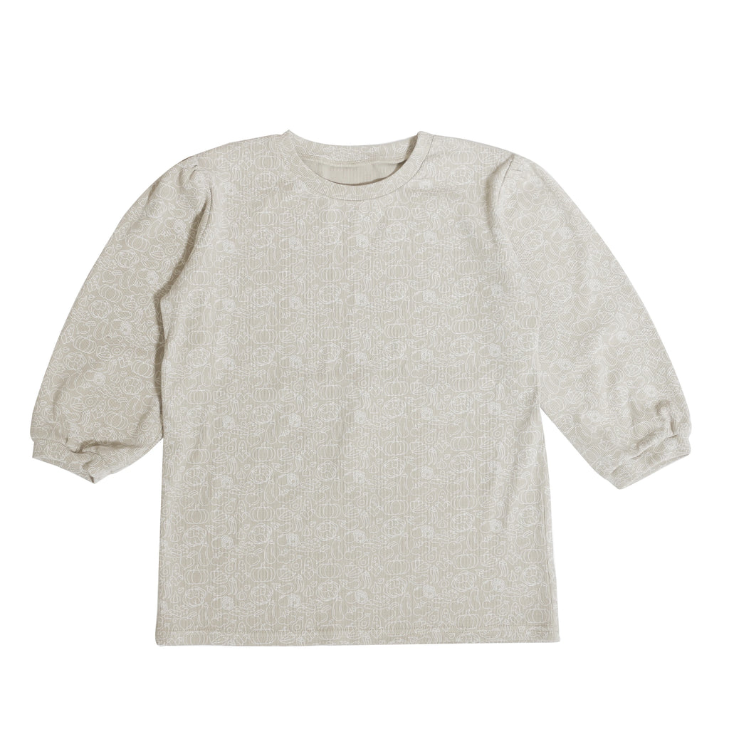 Yamza Tots' Closet beige long sleeve top with subtle floral pattern for Family Ribbed Print Sets for Summer and Spring
