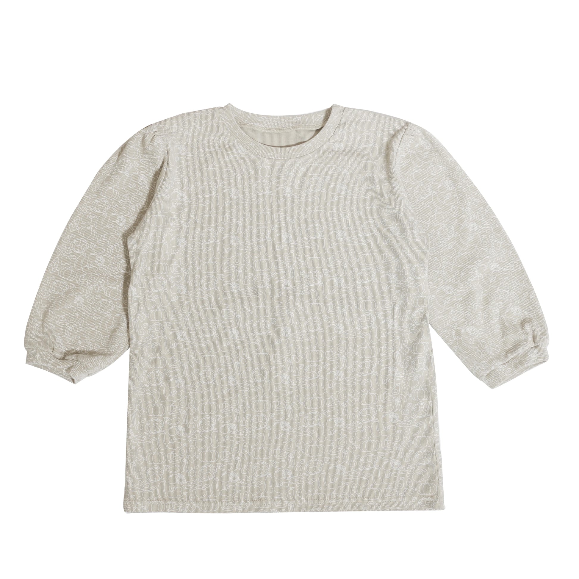 Yamza Tots' Closet beige long sleeve top with subtle floral pattern for Family Ribbed Print Sets for Summer and Spring