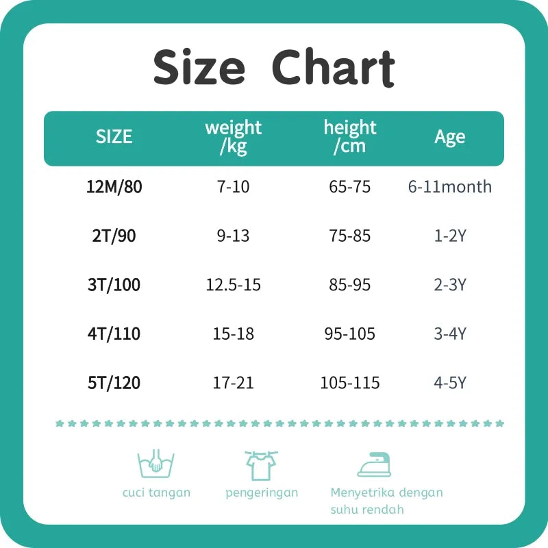 Size chart for Fashion Baby Boys T Shirt and Denim Shorts Summer Set Casual Kids Outfit with weight height and age guidelines