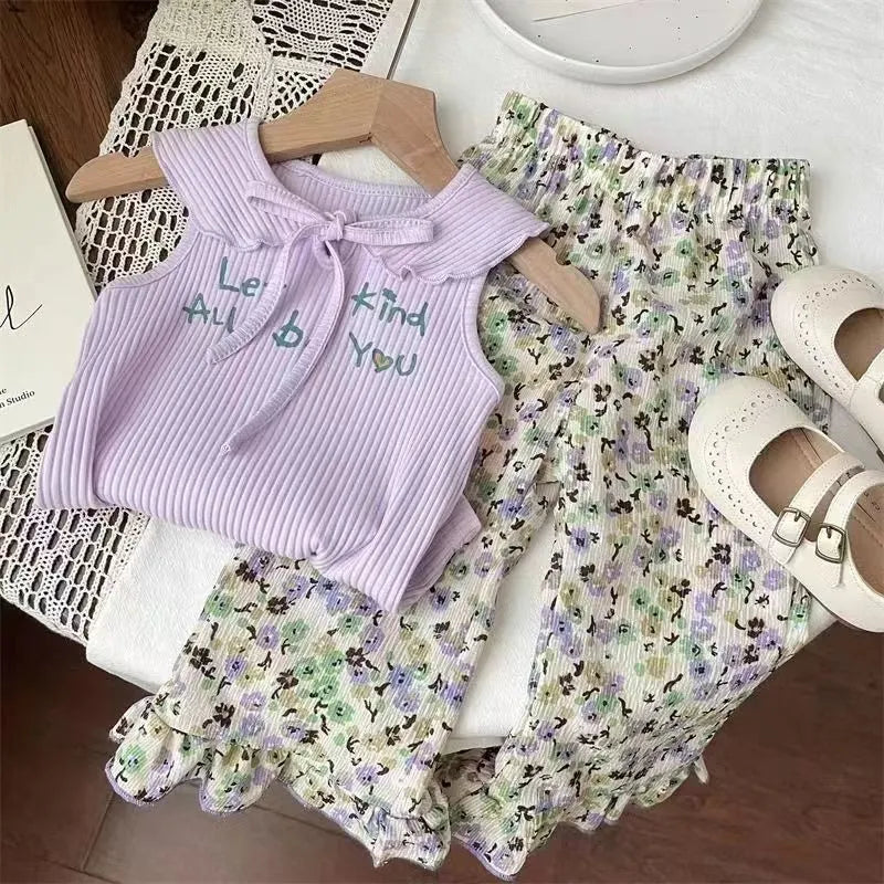 Fashion Baby Girl Princess Set Bow Top and Ruffle Pants 2PCS Cute Floral Suit by Yamza Tots' Closet