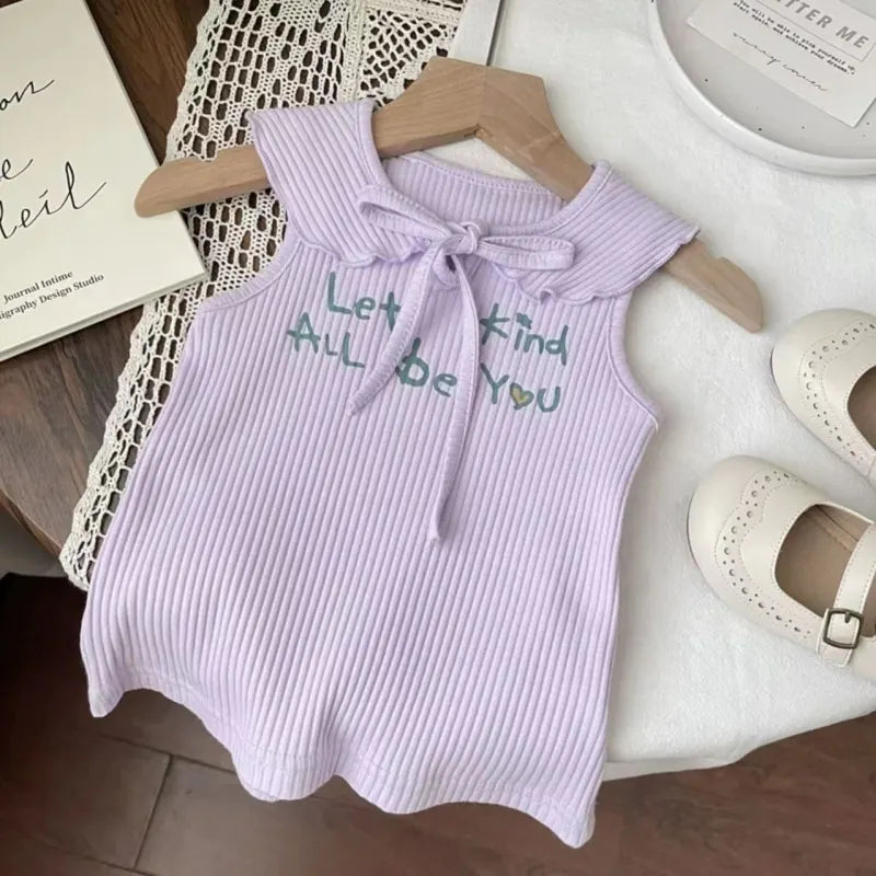 Fashion Baby Girl Princess Set Bow Top and Ruffle Pants 2PCS Cute Floral Suit pastel purple sleeveless knit top with bow
