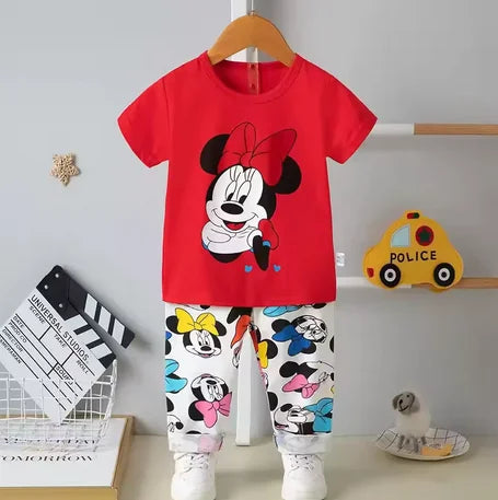 Fashion Baby Girls Summer Set Cute T-shirt and Shorts Toddler Clothing Outfit with Minnie Mouse design 