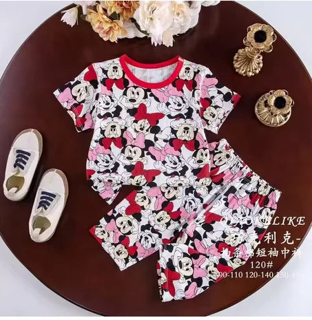 Fashion Baby Girls Summer Set Cute T-shirt and Shorts Toddler Clothing Outfit with Minnie Mouse print 
