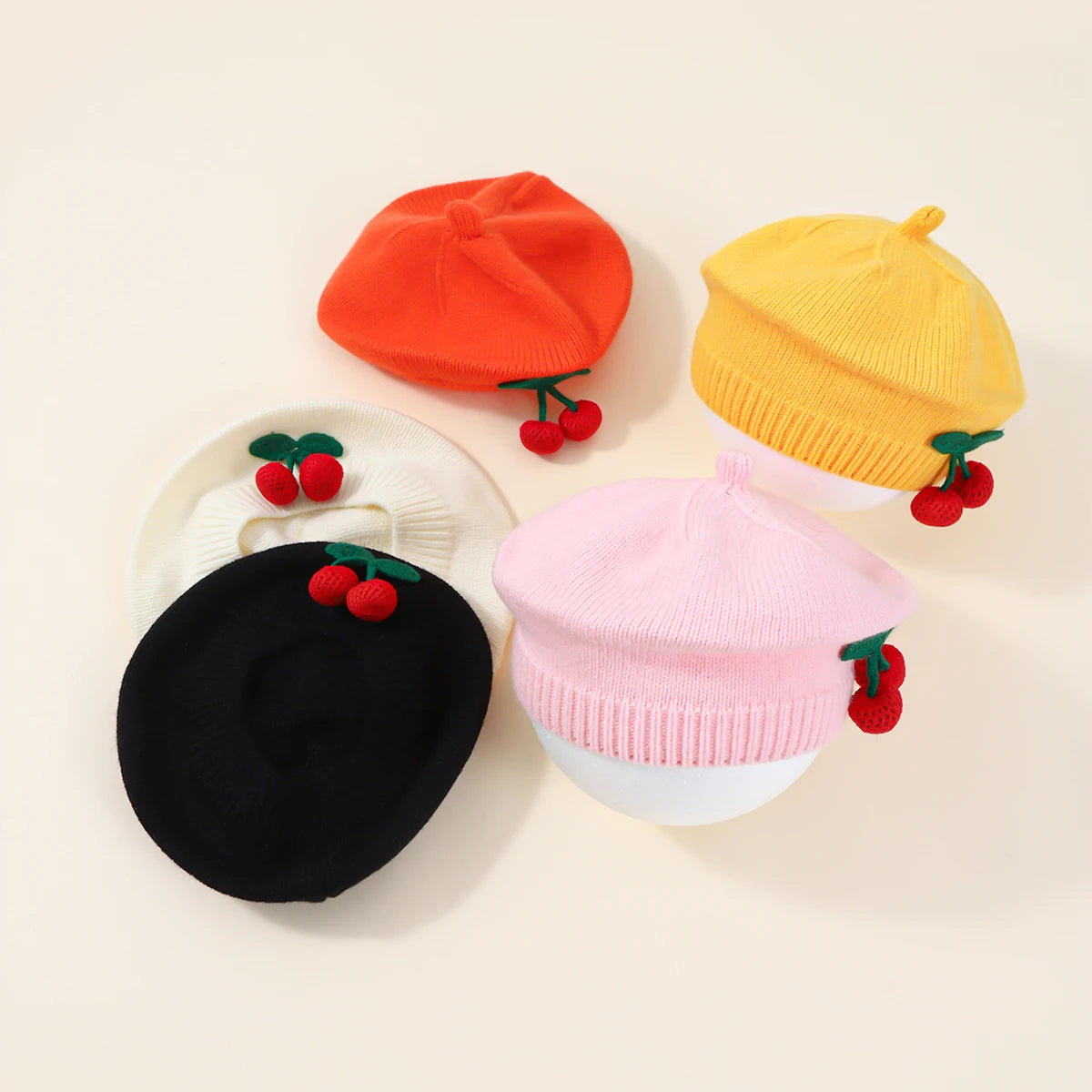 Fashion Baby Knitted Beret Hat Solid Color Cherry Warm Autumn Winter Kids Cap in multiple colors by Yamza Tots' Closet