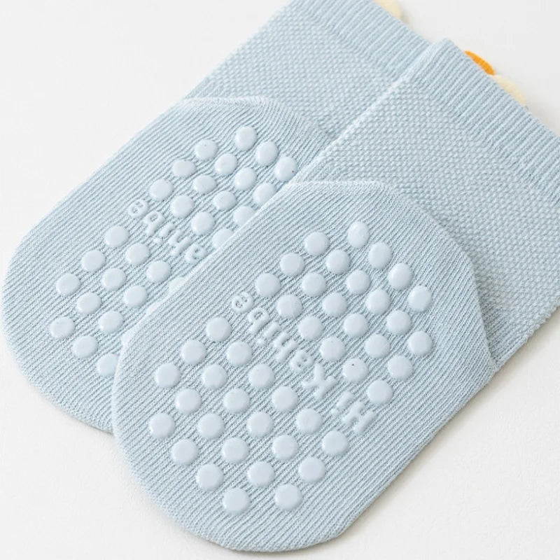 Light blue Fashion Cartoon Toddler Baby Mesh Floor Socks Soft Anti-Slip Summer Kids Wear with grip dots