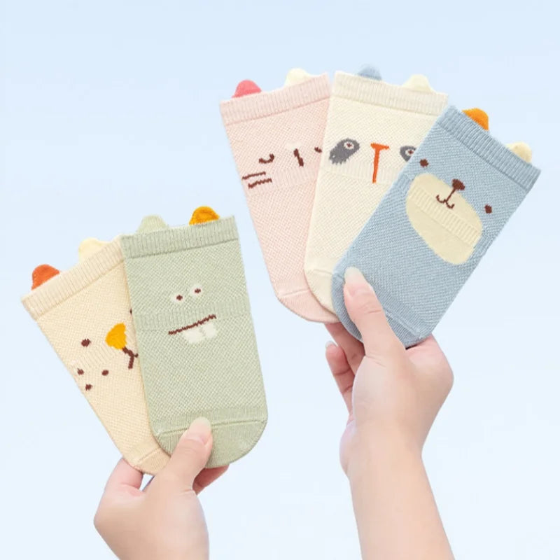 Fashion Cartoon Toddler Baby Mesh Floor Socks Soft Anti-Slip Summer Kids Wear with cute animal faces