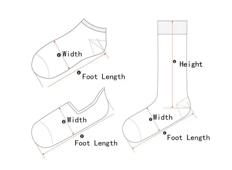 Diagram showing measurements for Fashion Cartoon Toddler Baby Mesh Floor Socks Soft Anti-Slip Summer Kids Wear including width foot length and height