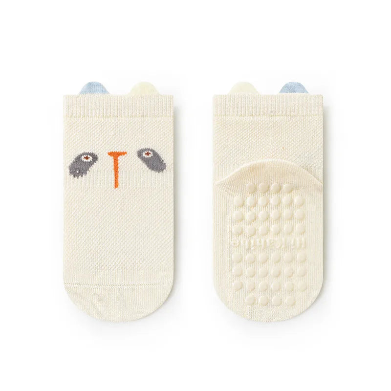 Fashion Cartoon Toddler Baby Mesh Floor Socks Soft Anti-Slip Summer Kids Wear with cute animal face design 