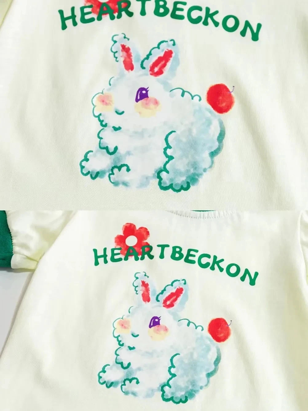 Fashion Children Girl Sets Summer Shorts featuring a cute white bunny print with red and green accents on soft fabric