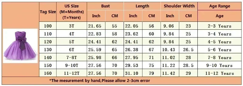 Fashion Girl Royal Blue Mesh Sleeveless Evening Gown Party Dress Kids Summer size chart with measurements in inches and centimeters