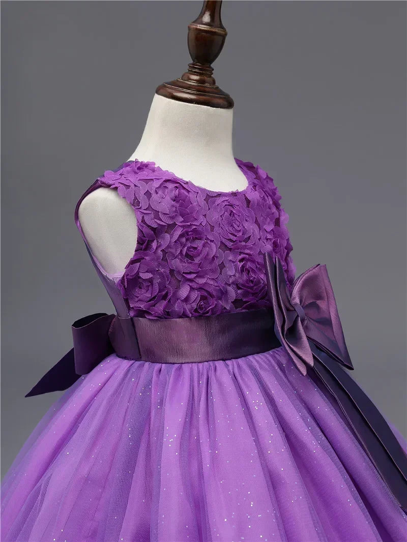 Yamza Tots' Closet Fashion Girl Royal Blue Mesh Sleeveless Evening Gown Party Dress Kids Summer in purple on mannequin