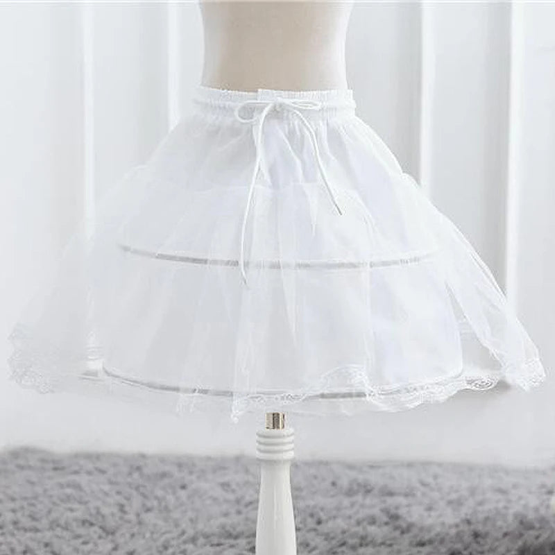 White petticoat underskirt displayed on mannequin for Fashion Girl Royal Blue Mesh Sleeveless Evening Gown Party Dress Kids Summer