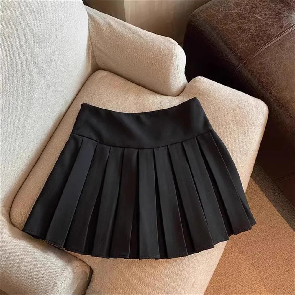 Fashion Girls Clothing Summer Casual Little Girls Solid Color High Waist Skirt in black pleated design