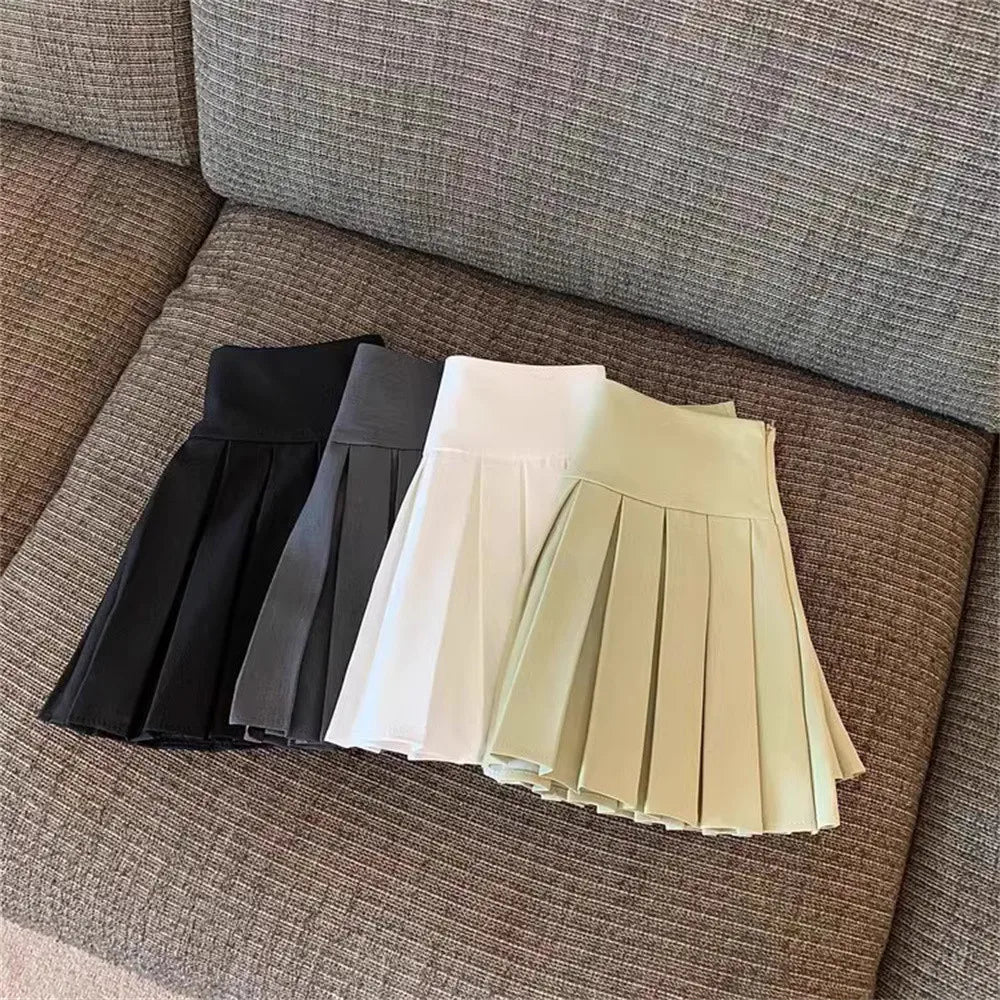 Fashion Girls Clothing Summer Casual Little Girls Solid Color High Waist Skirt in black gray white and beige colors