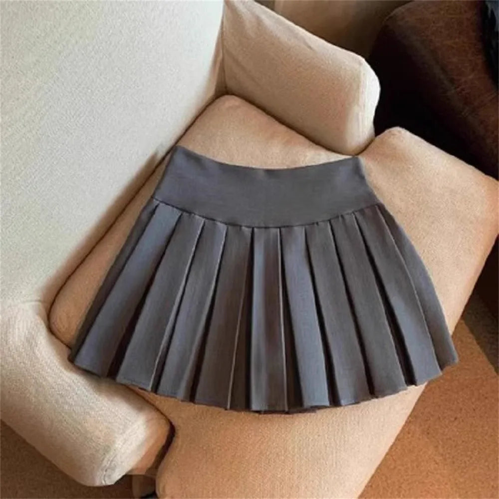 Fashion Girls Clothing Summer Casual Little Girls Solid Color High Waist Skirt in gray pleated design