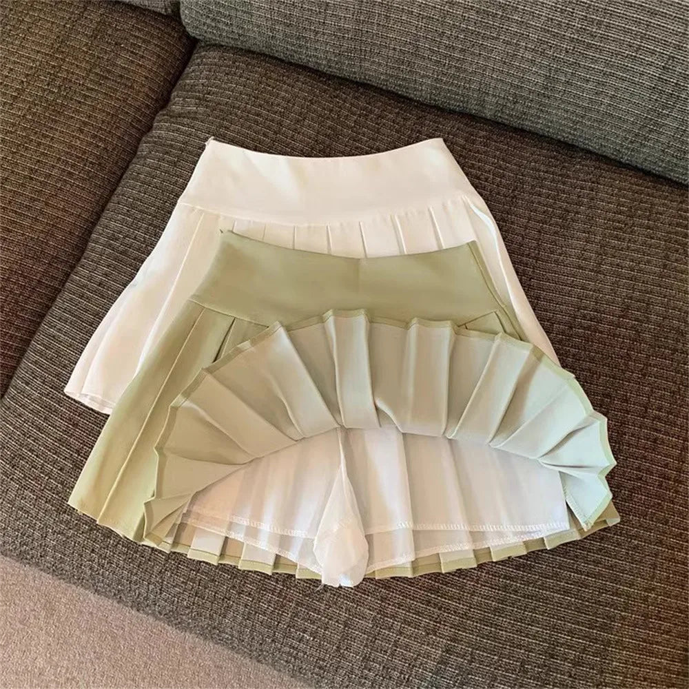 Fashion Girls Clothing Summer Casual Little Girls Solid Color High Waist Skirt in white and light green pleated design