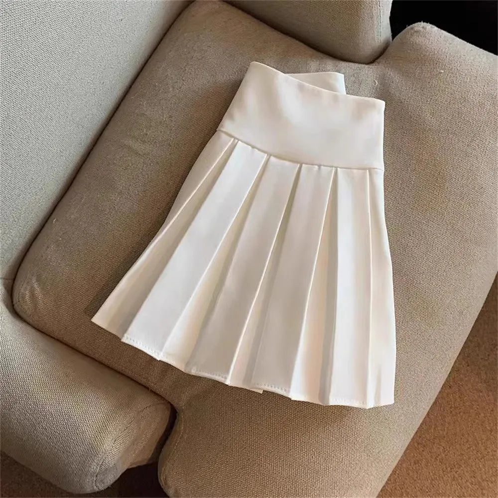 Fashion Girls Clothing Summer Casual Little Girls Solid Color High Waist Skirt in white pleated design