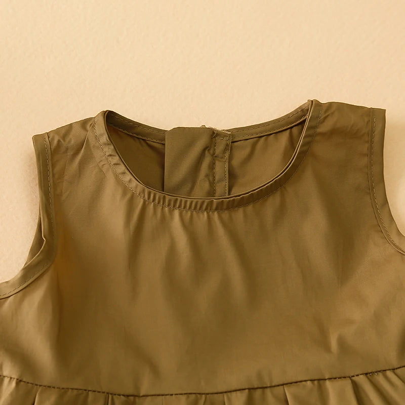 Fashion Girls Cotton Large Skirt Fairy Dress Summer Kids Sleeveless Korean Style brown sleeveless top detail