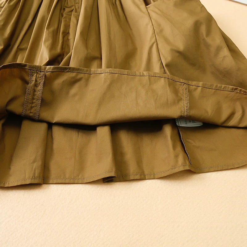 Fashion Girls Cotton Large Skirt Fairy Dress Summer Kids Sleeveless Korean Style in brown fabric detail