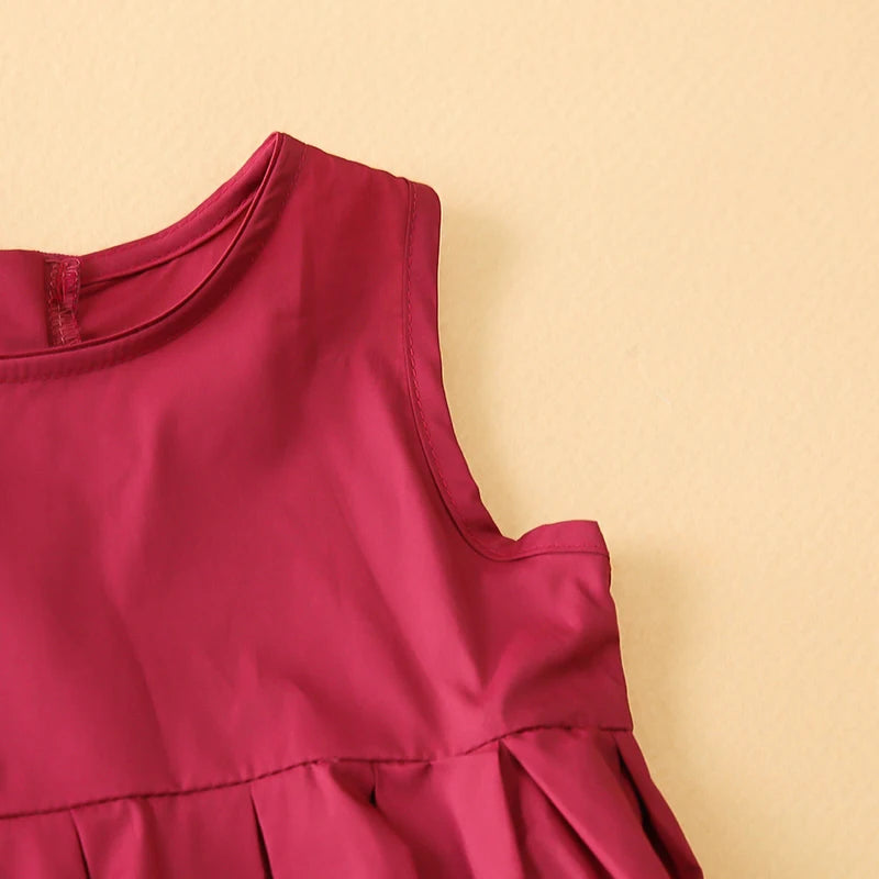 Fashion Girls Cotton Large Skirt Fairy Dress Summer Kids Sleeveless Korean Style in deep pink close-up