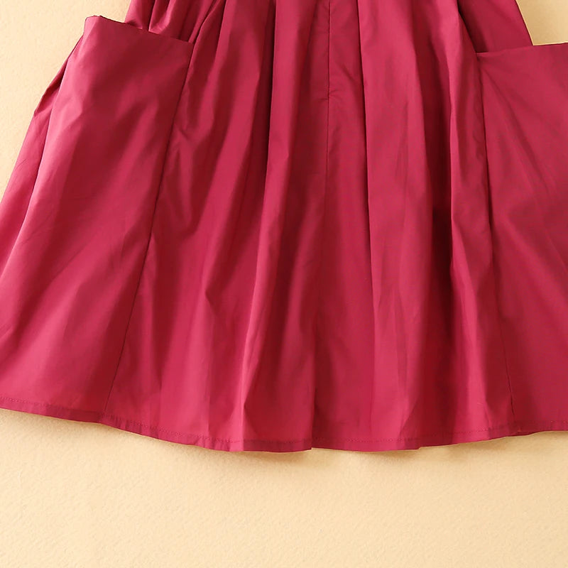 Fashion Girls Cotton Large Skirt Fairy Dress Summer Kids Sleeveless Korean Style in bright red fabric with pockets