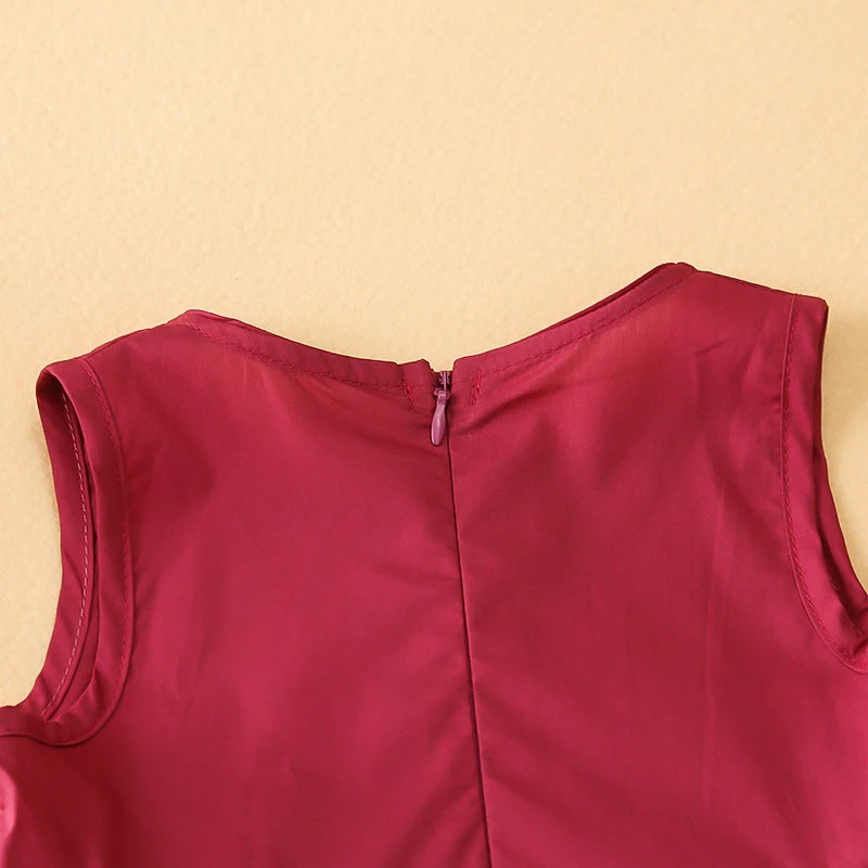 Fashion Girls Cotton Large Skirt Fairy Dress Summer Kids Sleeveless Korean Style in deep red with back zipper