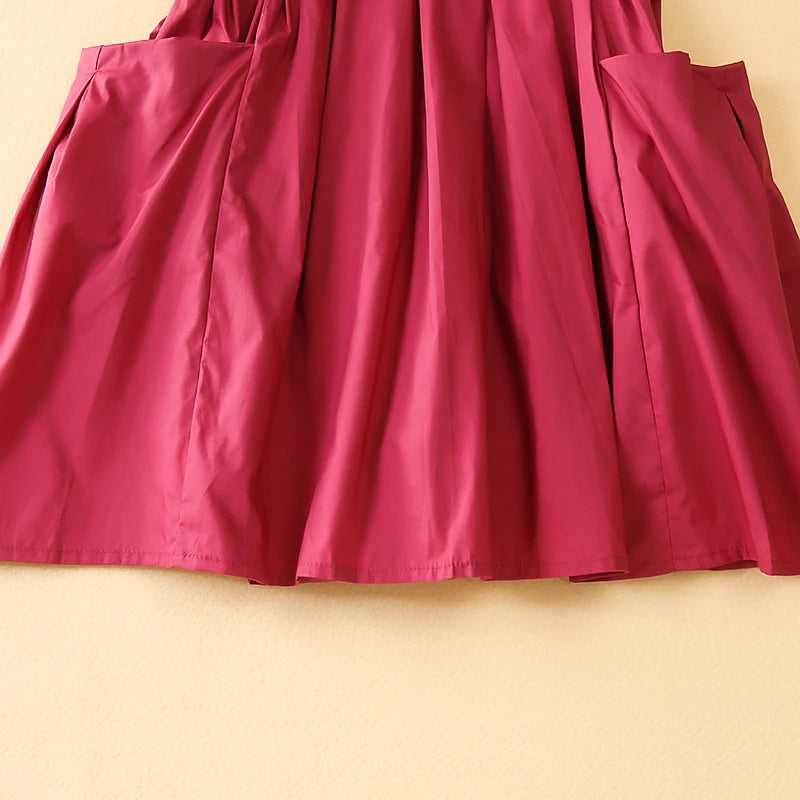 Fashion Girls Cotton Large Skirt Fairy Dress Summer Kids Sleeveless Korean Style in vibrant red with pockets