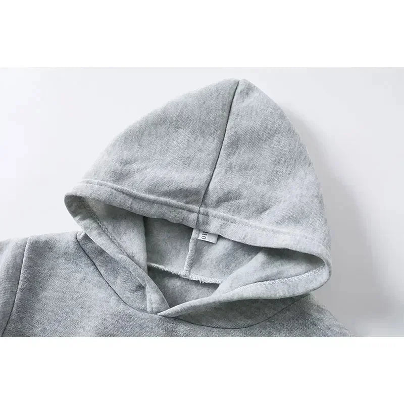 Gray hood close-up of Fashion Kids Hoodies Cute Tayo Cartoon Graphic Print Boys Girls Sweatshirt Tops by Yamza Tots Closet