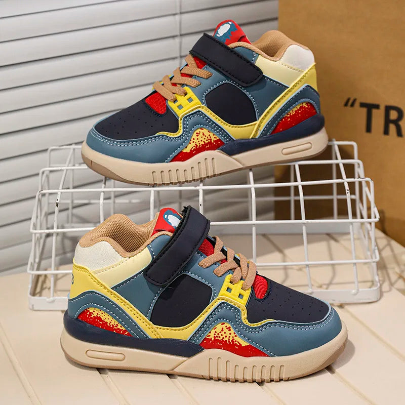 Fashion Kids Sneakers Boys Girls Casual Waterproof Non-slip Sport Walking Shoes in blue yellow and red color
