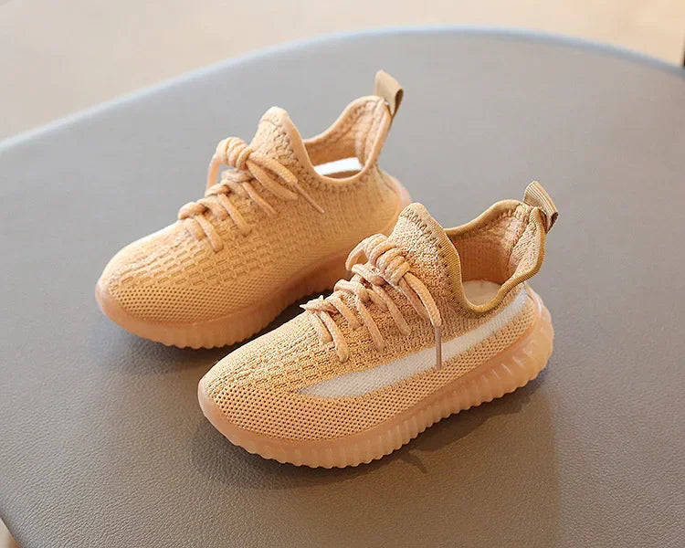 Yamza Tots' Closet fashion kids sneakers breathable non-slip casual running shoes for boys girls in beige knit design