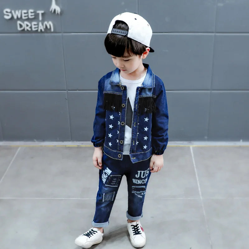 Fashion Spring Autumn Boys Denim Sports Set Kids Outfit Casual Clothes with jacket and pants