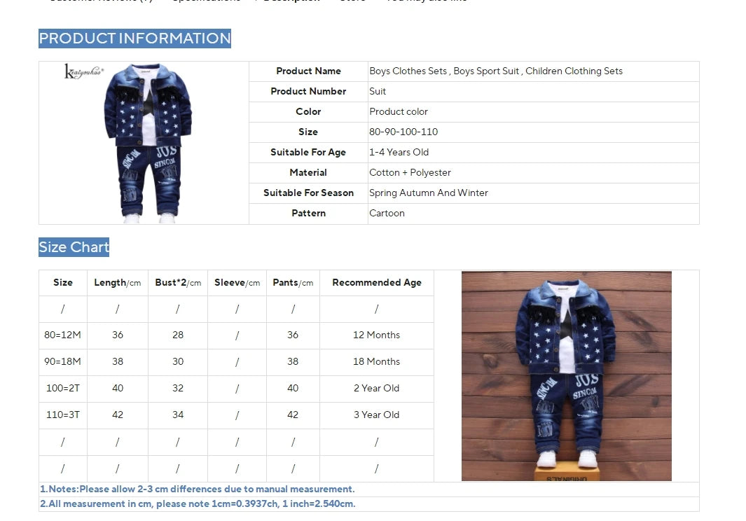 Fashion Spring Autumn Boys Denim Sports Set Kids Outfit Casual Clothes by Yamza Tots Closet blue denim two-piece suit