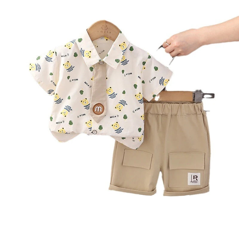 Fashion Summer Kids Cartoon T-Shirt and Denim Shorts 2PCS Casual Outfit Set by Yamza Tots Closet