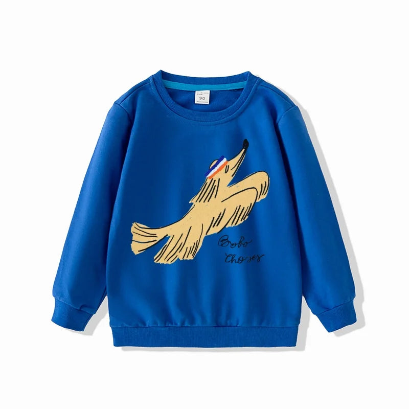 Blue full sleeve sweatshirt featuring a fun cartoon dog design from Yamza Tots' Closet Full Sleeve Sweatshirts and Casual Pants Come with Fun Cartoon Designs