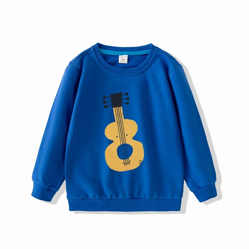 Yamza Tots' Closet blue full sleeve sweatshirt with yellow guitar cartoon design Full Sleeve Sweatshirts and Casual Pants Come with Fun Cartoon Designs
