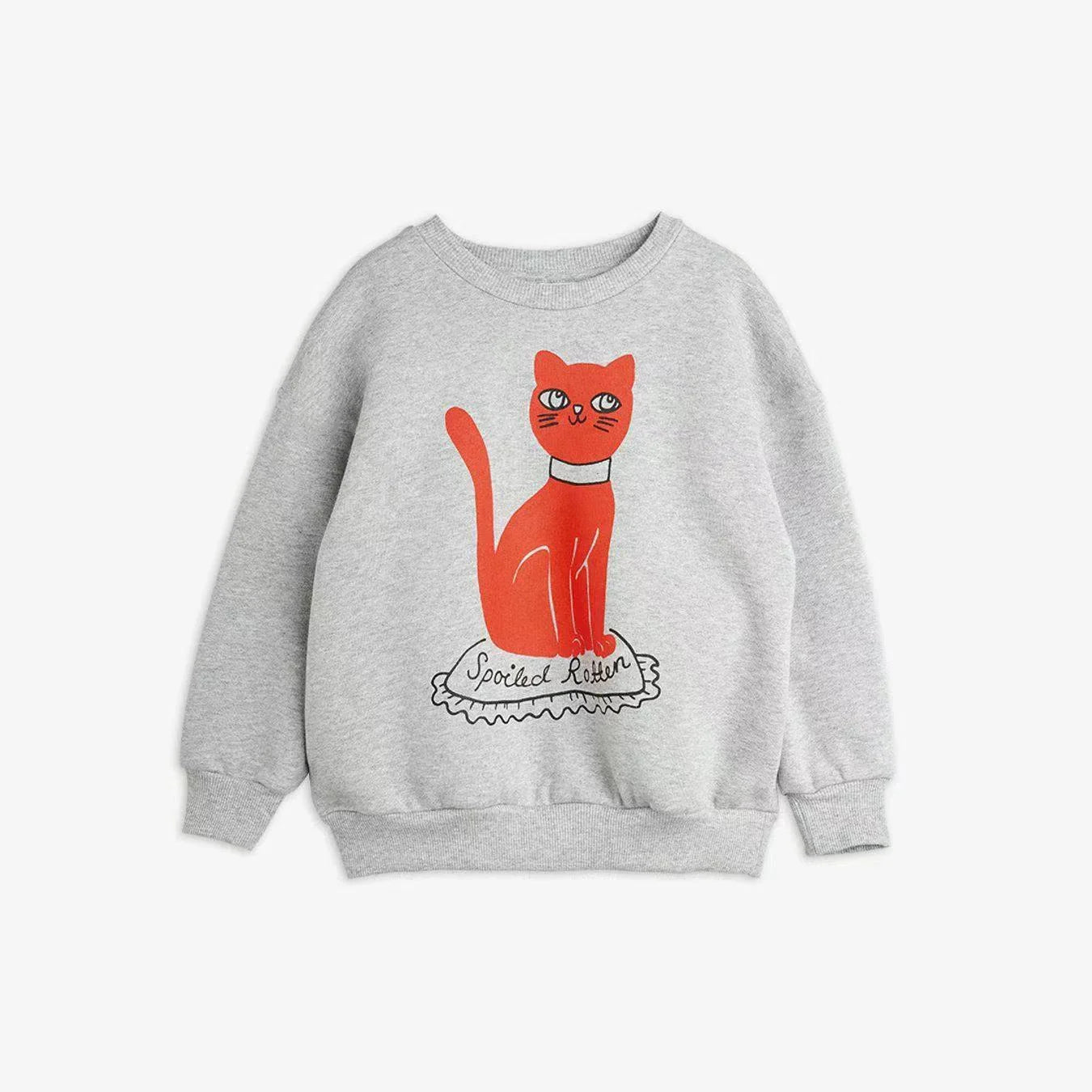 Yamza Tots' Closet gray full sleeve sweatshirt featuring a red cat cartoon design Full Sleeve Sweatshirts and Casual Pants Come with Fun Cartoon Designs