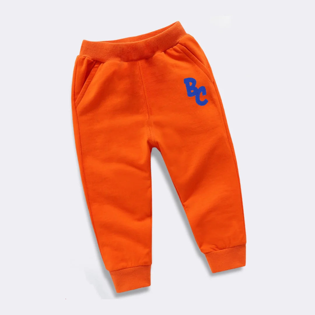 Orange casual pants for kids with BC logo detail Full Sleeve Sweatshirts and Casual Pants Come with Fun Cartoon Designs