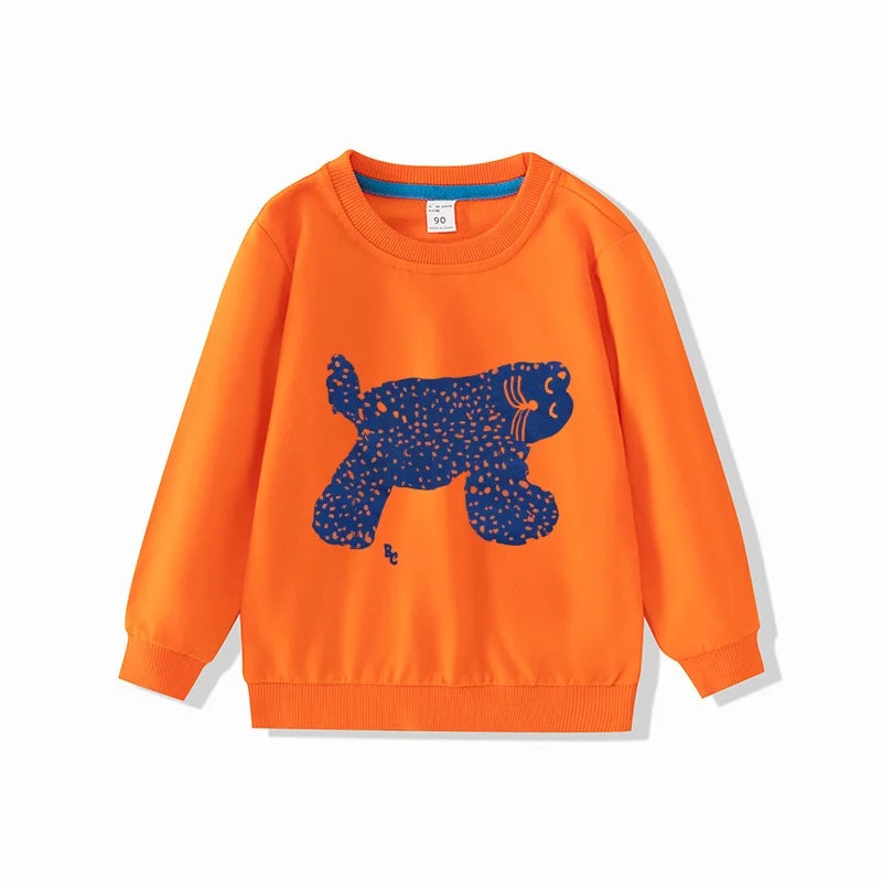Orange full sleeve sweatshirt with blue cartoon dog design by Yamza Tots' Closet Full Sleeve Sweatshirts and Casual Pants Come with Fun Cartoon Designs