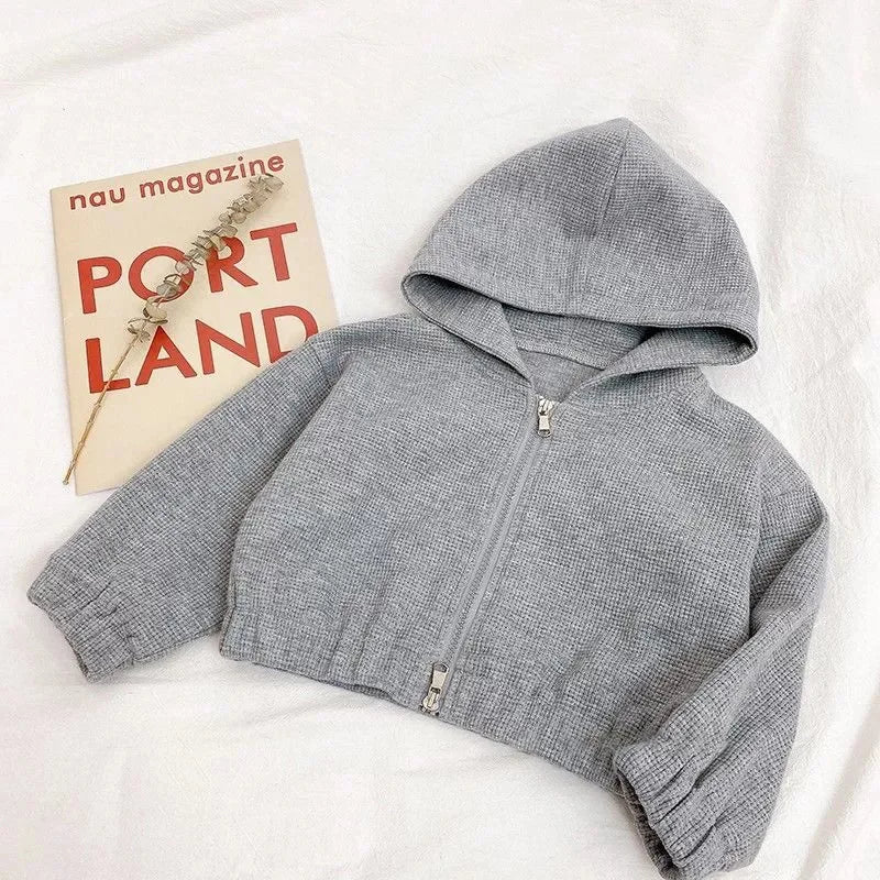 Girls Fall Winter Cotton 3Pcs Outfit Set Coat Top and Pants Tracksuit in gray hoodie style from Yamza Tots Closet