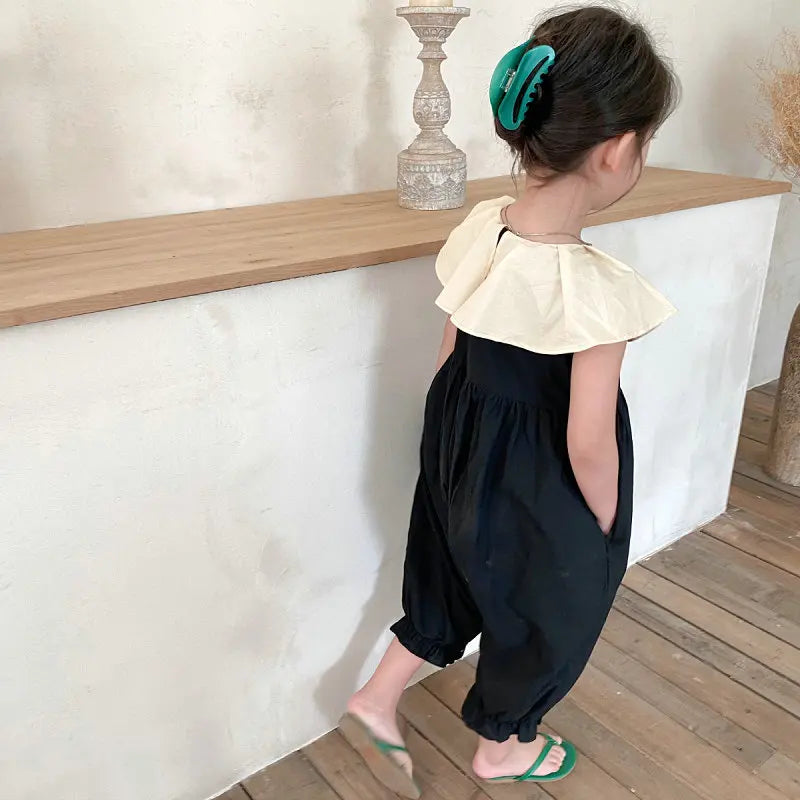 Girls Fashion Casual Cotton Sets Spring Autumn Raglan Sleeve Sweet Baby Clothes black romper with cream collar