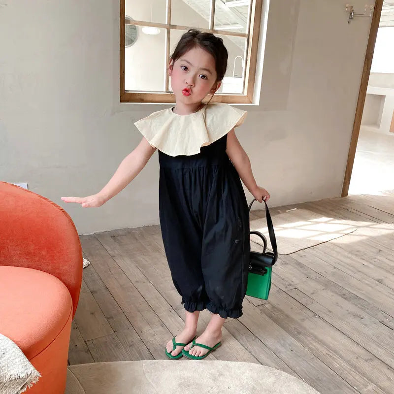 Girls Fashion Casual Cotton Sets Spring Autumn Raglan Sleeve Sweet Baby Clothes worn by toddler in black outfit with beige collar